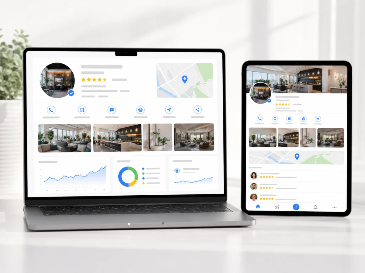 Google Business SEO Anzeige auf dem Laptop